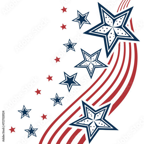 Red, white, and blue stars on the right side of an isolated background with space for text or design elements for a USA national holiday celebration Generative