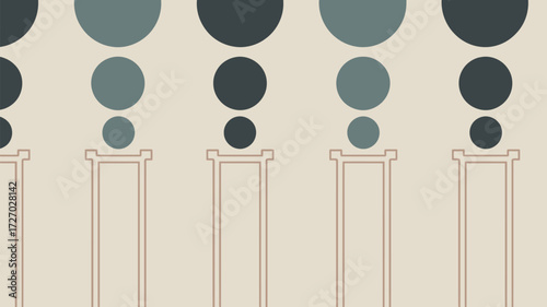 Illustration of test tubes with circles above them in varying shades of gray on a beige background