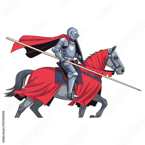 Knight on Horseback with Lance Ready for Battle.