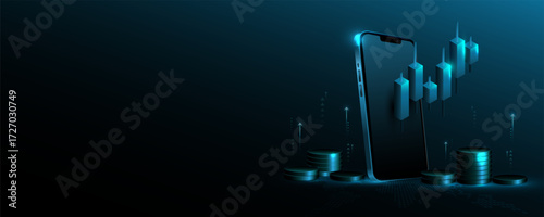 Mobile phone technology background, finance graph concept, marketing, stock trading