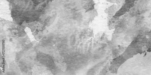 Gray smoke on black or white color abstract watercolor background, black and white paint color silhouettes of woods,  abstract stormy waves and spray in painted texture with soft blurred white fog.