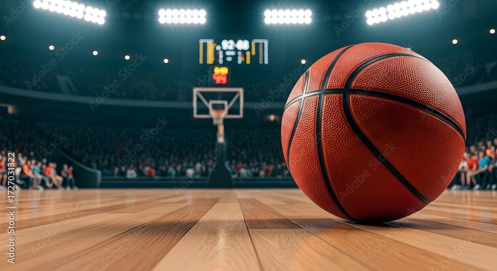 Naklejka premium Basketball on Court A High-Angle View of a Game in Progress, Capturing Energy and Competition