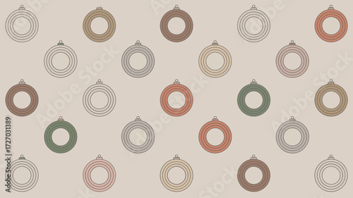 A repeating pattern of christmas ornaments in various colors on a light beige background design pattern