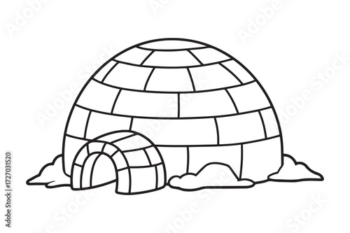 Detailed Traditional Igloo Outline Illustration with Ice Bricks and Tunnel Entrance for Winter Season and Arctic Survival Themes