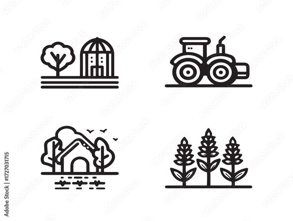 Fototapeta premium Elegant Agriculture Symbol Set Modern Line Art Illustration