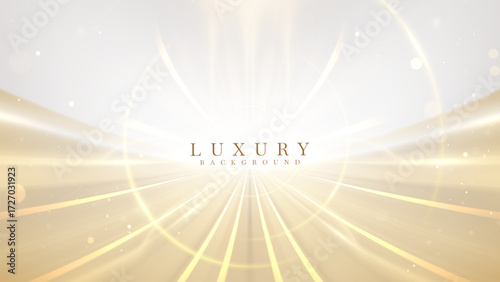 Luxury gold background with light neon curve and bokeh decoration.