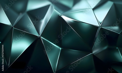 A close up view of a teal and black geometric surface with sharp edges and reflective facets
