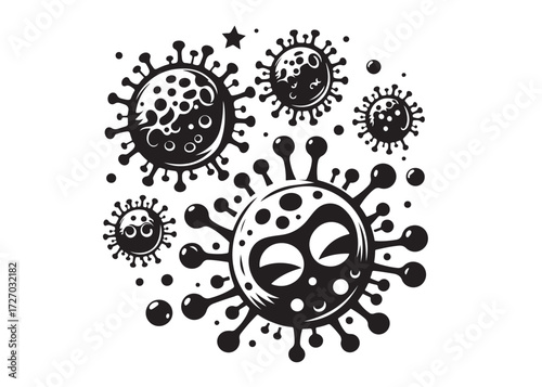 virus logo silhouette vector, corona virus silhouette vector illustration, virus logo vector silhouette, dangerous virus logo silhouettes vector on white background