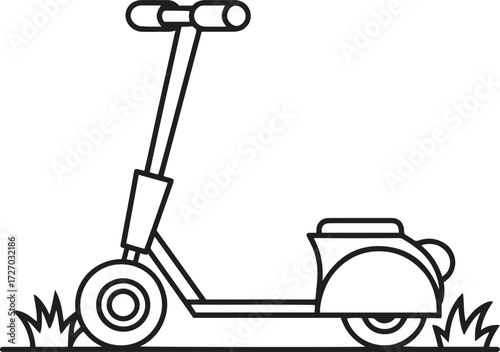 Modern Electric Scooter Outline Illustration Standing on Grass for Urban Commuting and Eco-Friendly Transportation Design