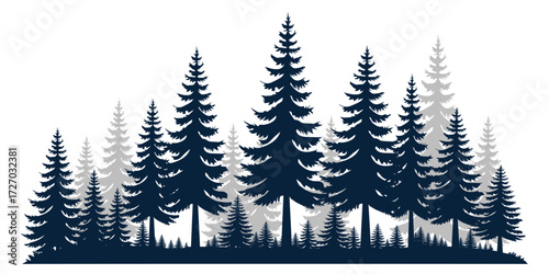Background Elegant pine tree silhouette. Wild tree background template. Design illustration.