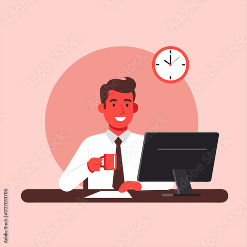 Smiling businessman working efficiently, a positive concept for modern business productivity. 