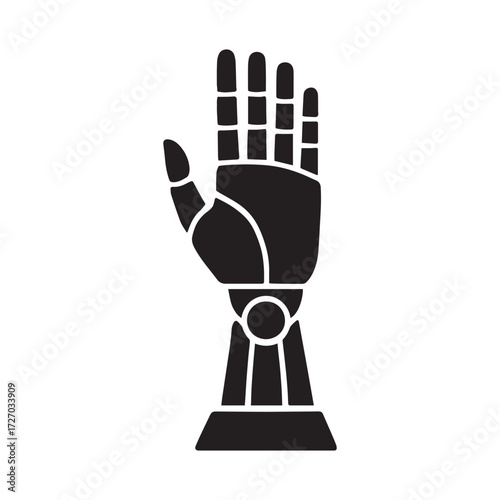 Black silhouette of robotic hand with articulated fingers and mechanical wrist
