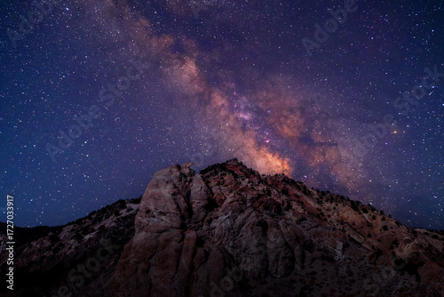 view from road trip at night sky and landscape of red sandstone