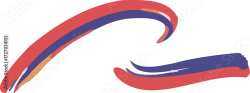 Vibrant abstract graphic design element showcasing a dynamic arrangement of flowing, multi-colored brushstrokes in striking red, blue, and orange hues, creating a modern 