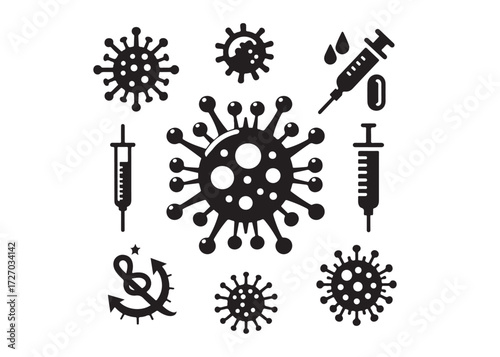 virus logo silhouette vector, corona virus silhouette vector illustration, virus logo vector silhouette, dangerous virus logo silhouettes vector on white background
