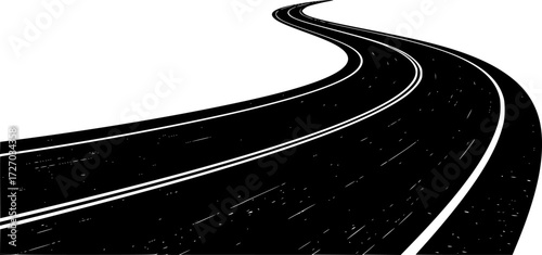 Curved black and white asphalt road illustration. Vector illustration

