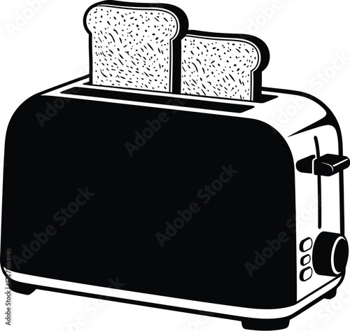 Black and White Toaster with Bread Slices, Breakfast Preparation