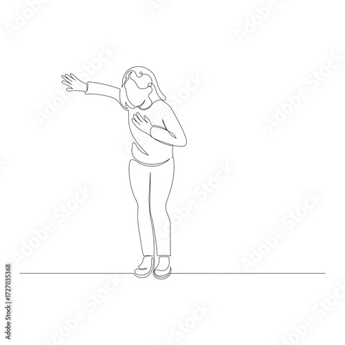 One continuous line drawing concept of woman heart attack, for shortness of breath, very strong emotion