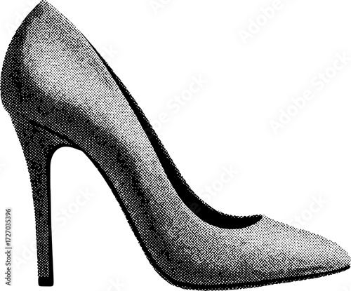 Monochrome halftone high heel silhouette in classic style, fashion illustration
