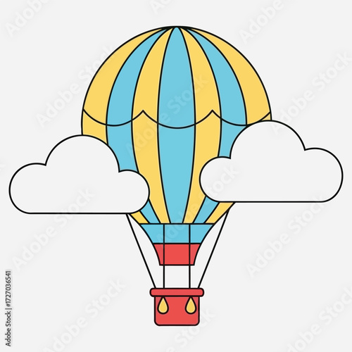 Illustration of a Hot Air Balloon Floating Among Clouds on a Bright Background
