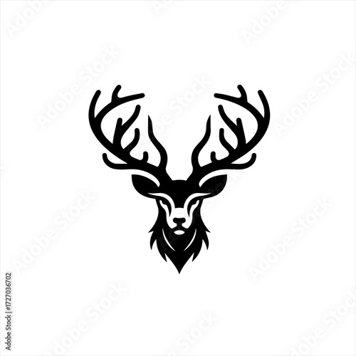 Stylized black deer head silhouette with antlers on white background