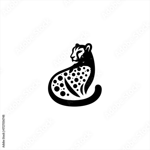 Stylized black silhouette of a cheetah with spotted pattern