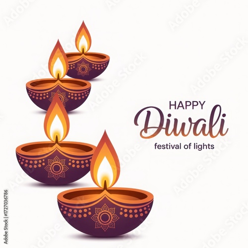 Happy diwali festival of lights with traditional diyas