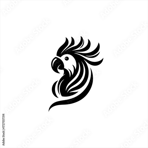 Stylized black and white cockatoo bird logo design