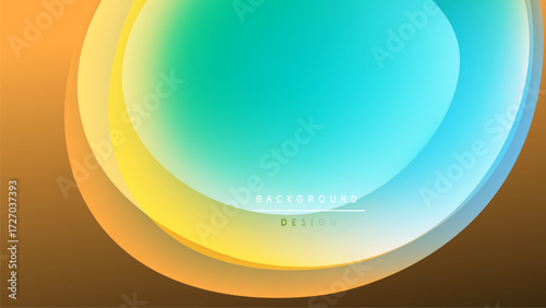 Abstract colorful layers create flowing oval shape. Gradient hues blend, forming dynamic background design. Minimal text present.