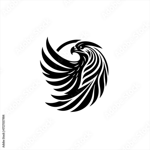 Stylized black eagle bird of prey logo design