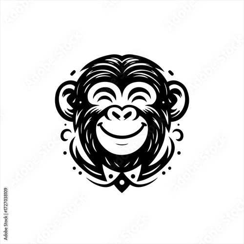 Happy monkey face with bow tie and decorative elements
