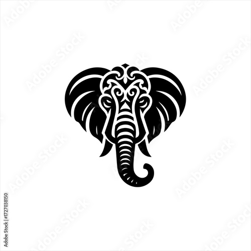 Stylized black elephant head with ornate details