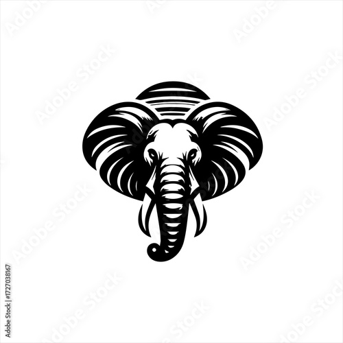 Stylized black and white elephant head logo design