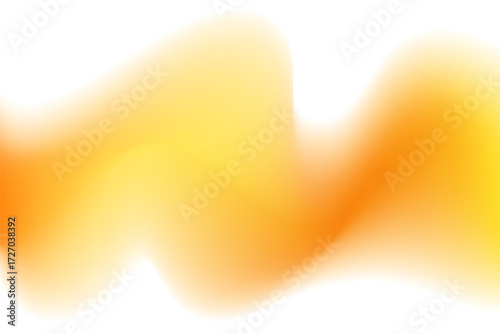 Abstract neon yellow wave form, blurred iridescent gradient texture, isolate design element. Fluid orange watercolor brushstroke blurry swirl shape. Aesthetic flowing lights decoration.