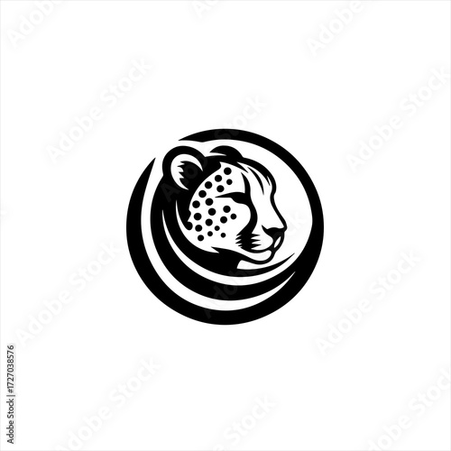 Stylized cheetah head logo in circle