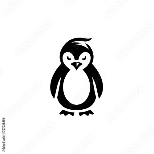 Cute black and white cartoon penguin icon