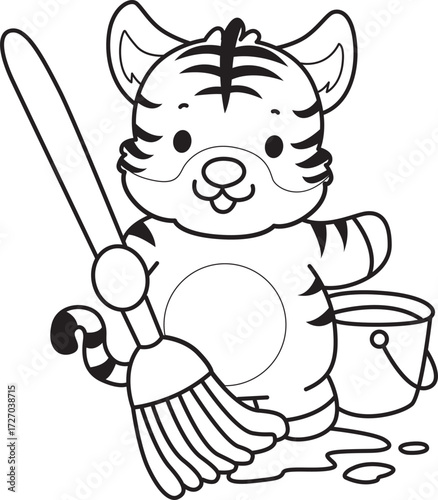 Coloring book of cute tiger character vector clip art for children.  