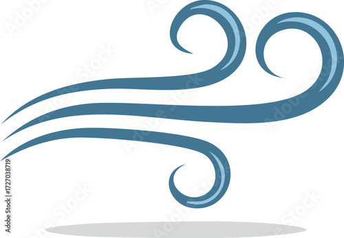 A stylized gust of blue wind. A simple vector icon for weather, air, and nature concepts. Generative AI