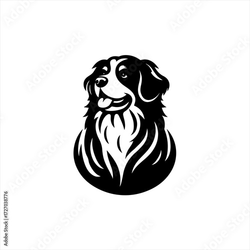 Stylized black and white bernese mountain dog portrait logo