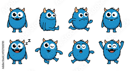 Sleepy Blue Monsters in a Row