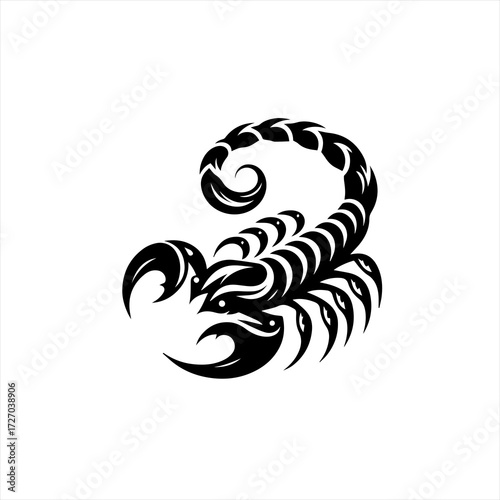 Stylized black scorpion silhouette with curled tail