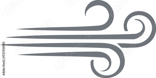 A simple, gray icon of blowing wind. A vector symbol for weather forecasts, air conditioning, and nature. Generative AI