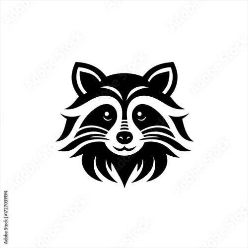 Stylized black and white raccoon face logo design