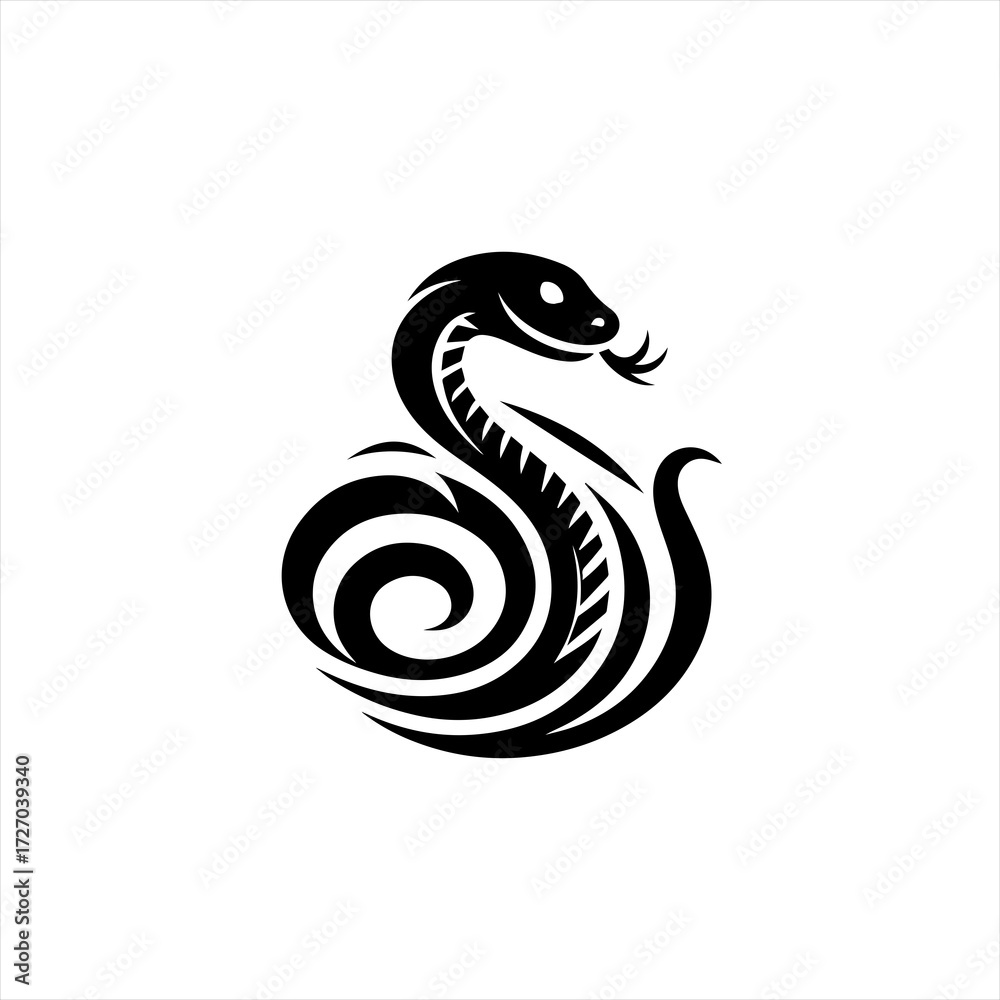 Naklejka premium Stylized black snake illustration with tribal design elements