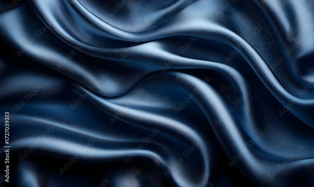 Obraz premium Close up of flowing blue silk fabric with soft folds and subtle shadows creating depth texture