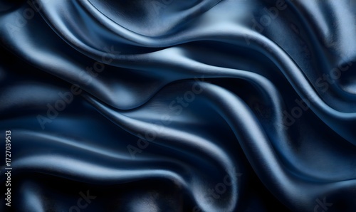 Close up of flowing blue silk fabric with soft folds and subtle shadows creating depth texture