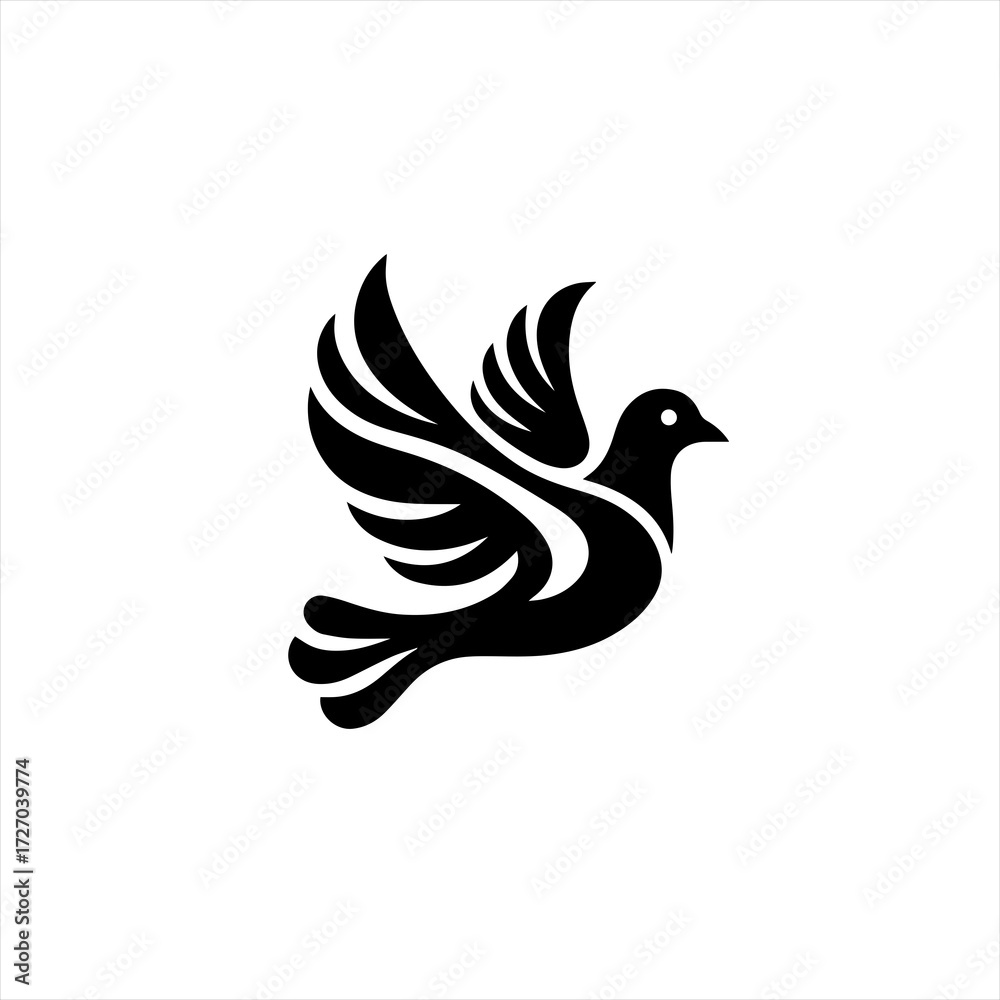 Fototapeta premium Stylized black dove in flight isolated on white background