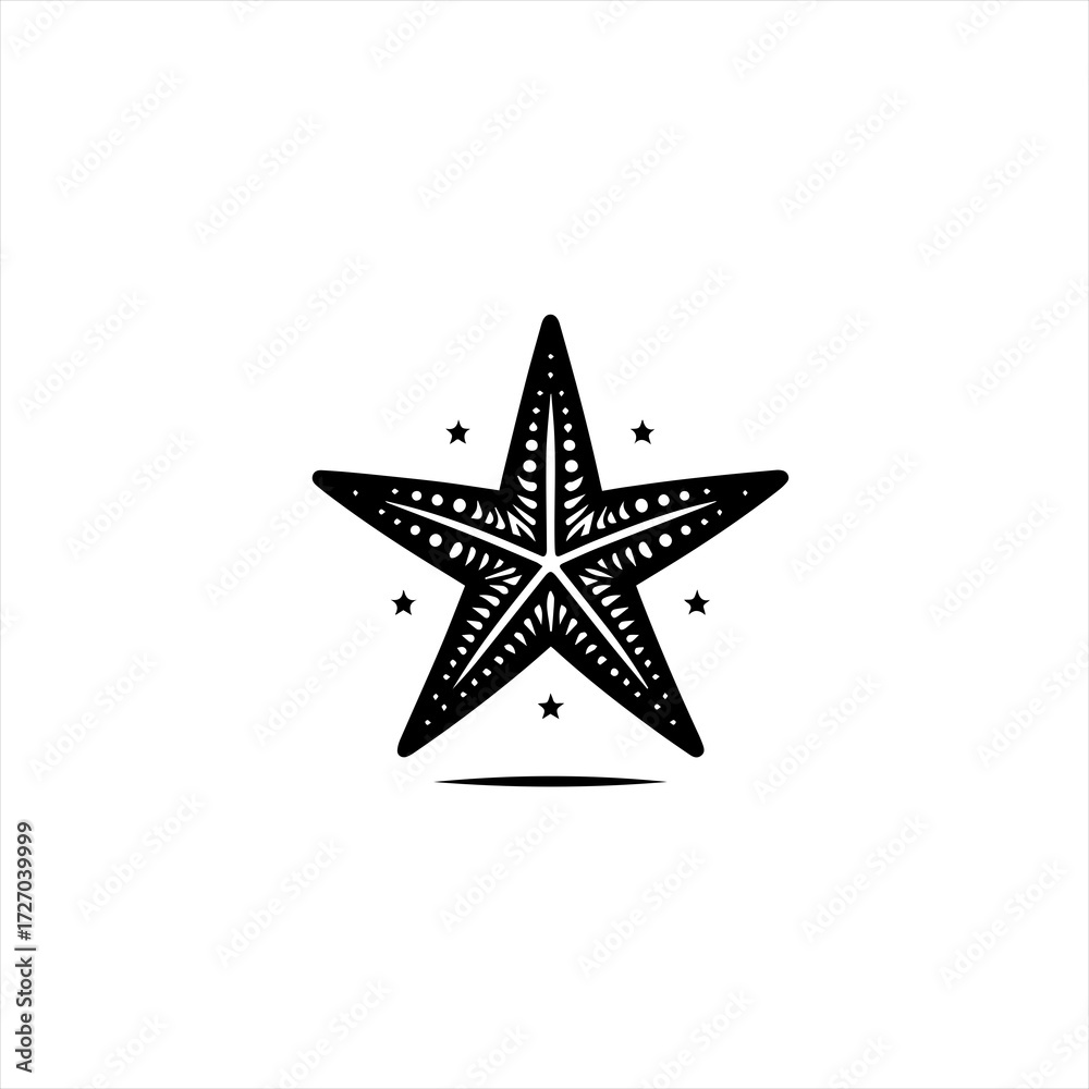 Obraz premium Black and white graphic illustration of a stylized starfish with decorative patterns