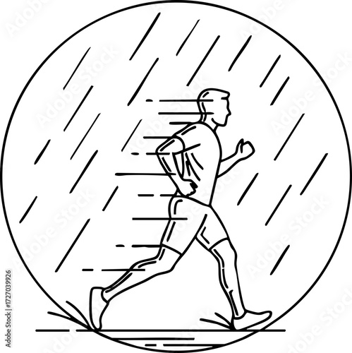 Dynamic runner pushing limits through rain, embodying perseverance and determination in a challenging workout session