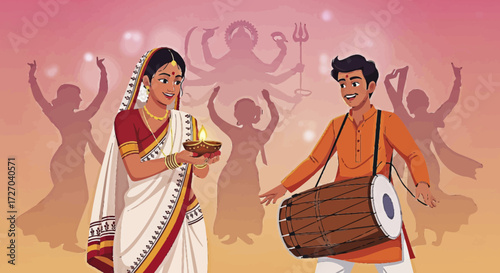 Joyful Cultural Celebration A Vibrant Illustration of People Participating in a Traditional Festival with Music and Rituals, Honoring Ancient Customs and Community Spirit